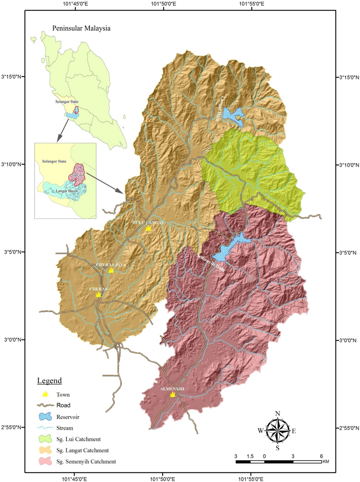 malaysia langat selangor peninsular land hulu sub figure geographic basin system lui basins semenyih locations within state