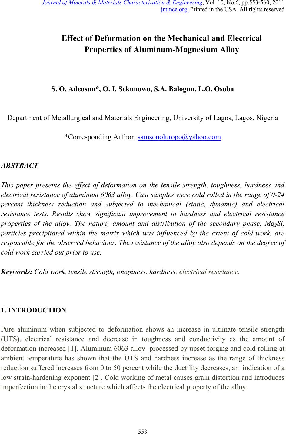 effect of deformation on the mechanical and electrical properties of doctors note for cold