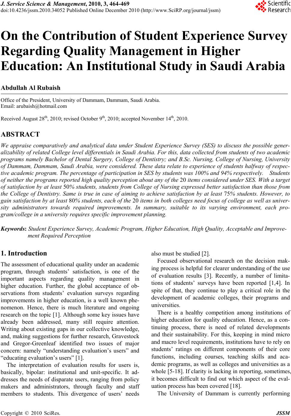 How To Write A College Essay Paper On The Contribution Of Student Experience Survey Regarding Quality Management In Higher Education An Institutional Study In Saudi Arabia Thesis Statement Generator For Compare And Contrast Essay also How To Write Science Essay On The Contribution Of Student Experience Survey Regarding Quality A Level English Essay