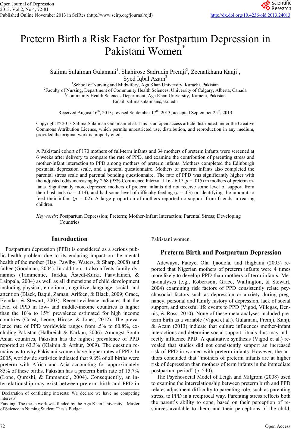 Postpartum depression research papers