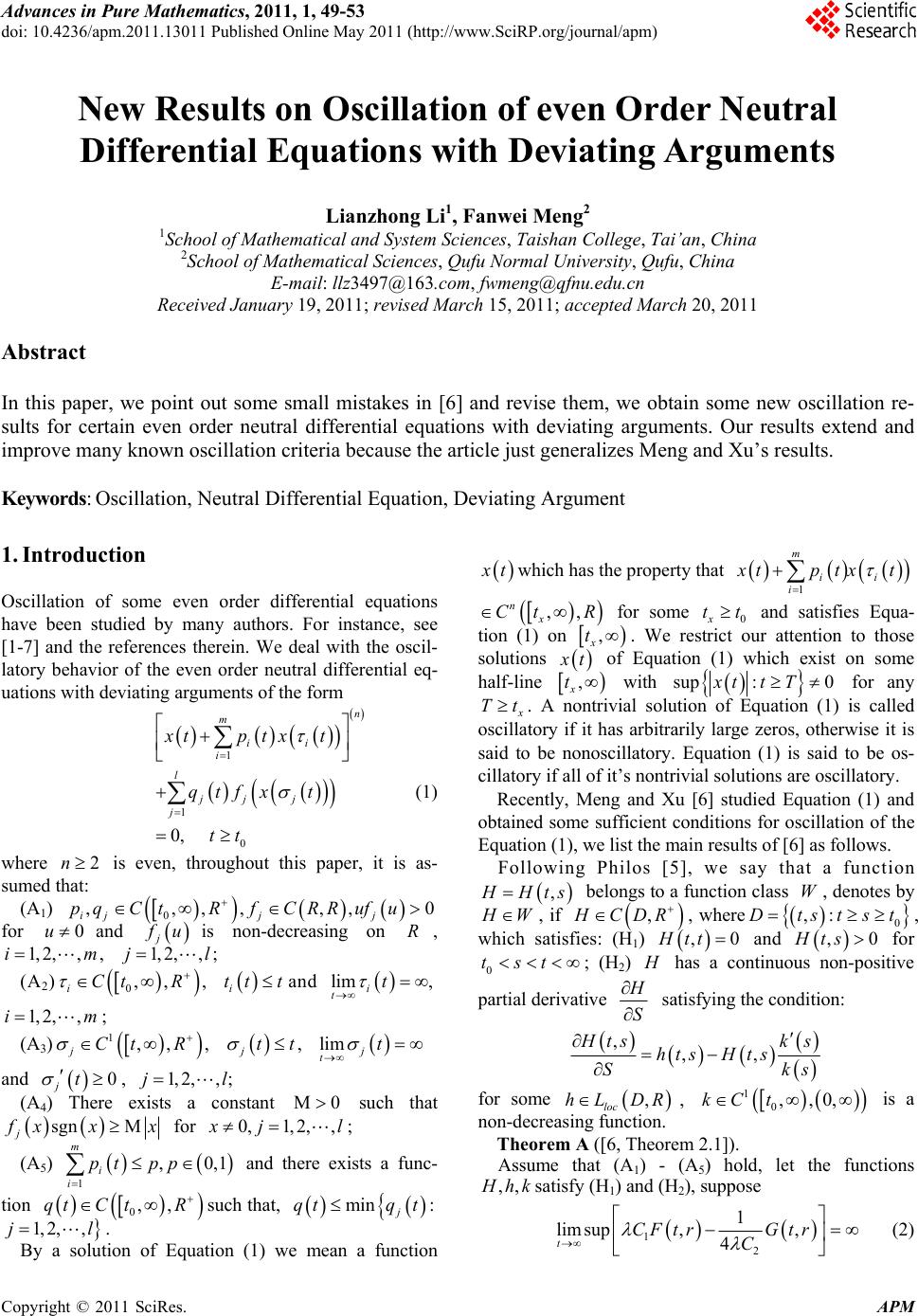 New Results on Oscillation of even Order Neutral Differential Equations