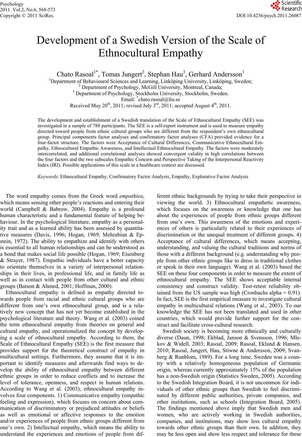 Development Of A Swedish Version Of The Scale Of Ethnocultural Journal Menu Essays About Science also Model Essay English Reflective Essay Sample Paper
