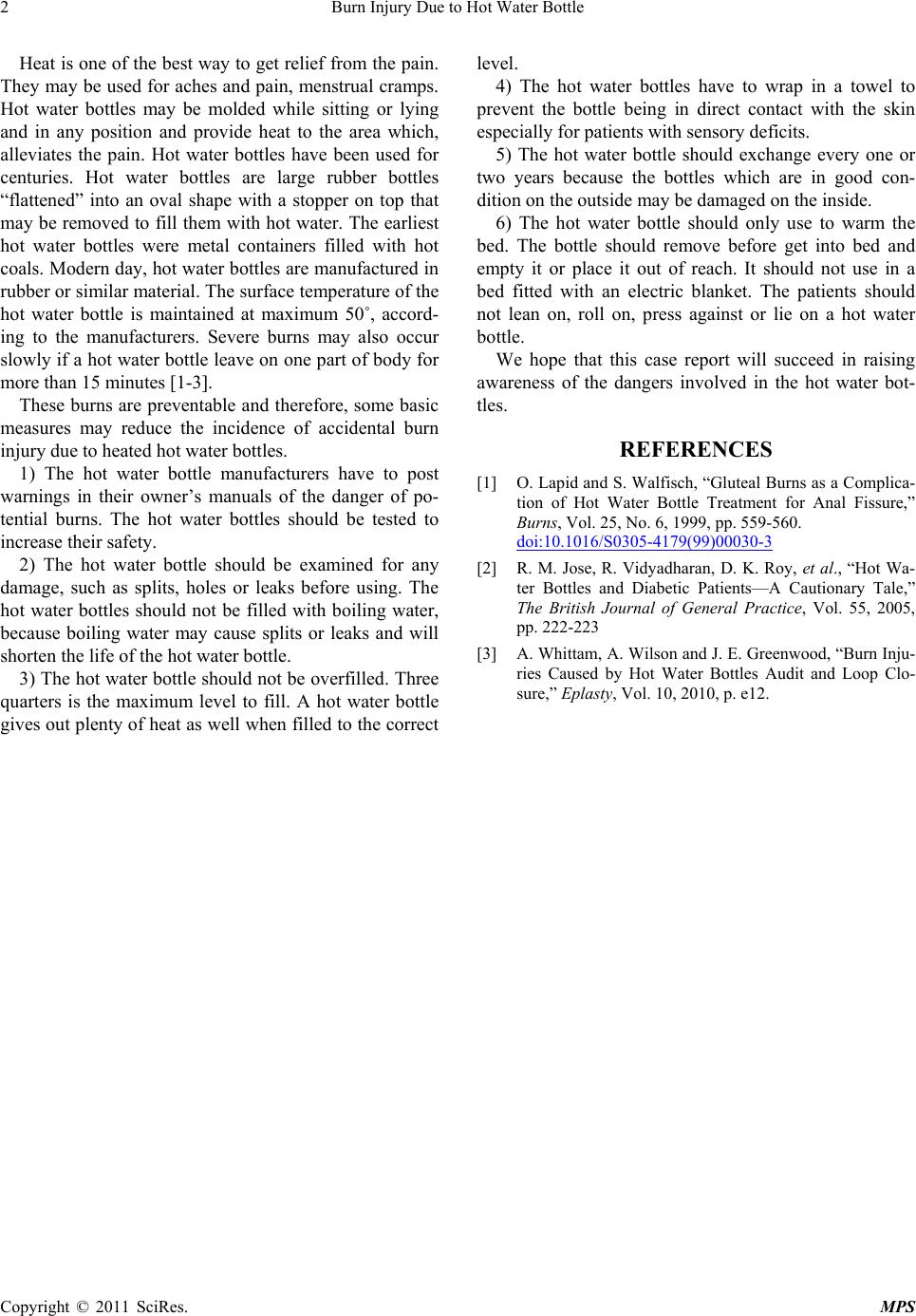 Burn Injury Due to Hot Water Bottle