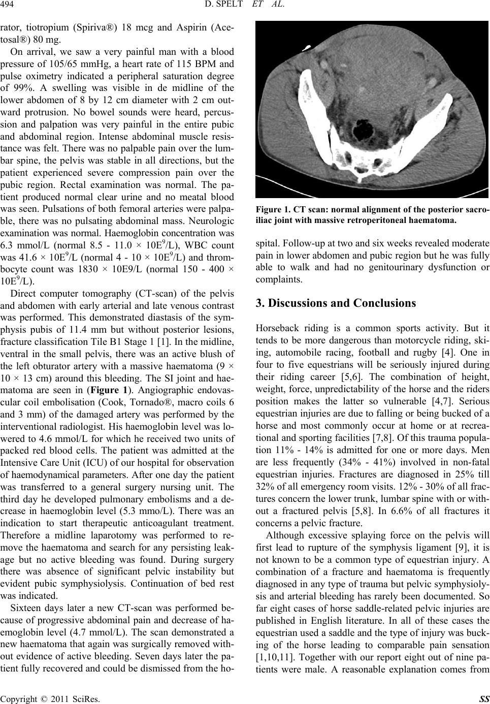Bareback Equestrian Trauma: Pubic Symphysiolysis and Bareback Equestrian Trauma: Pubic Symphysiolysis and