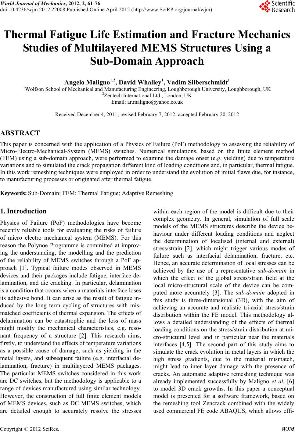Thermal Fatigue Life Estimation and Fracture Mechanics Studies of ...