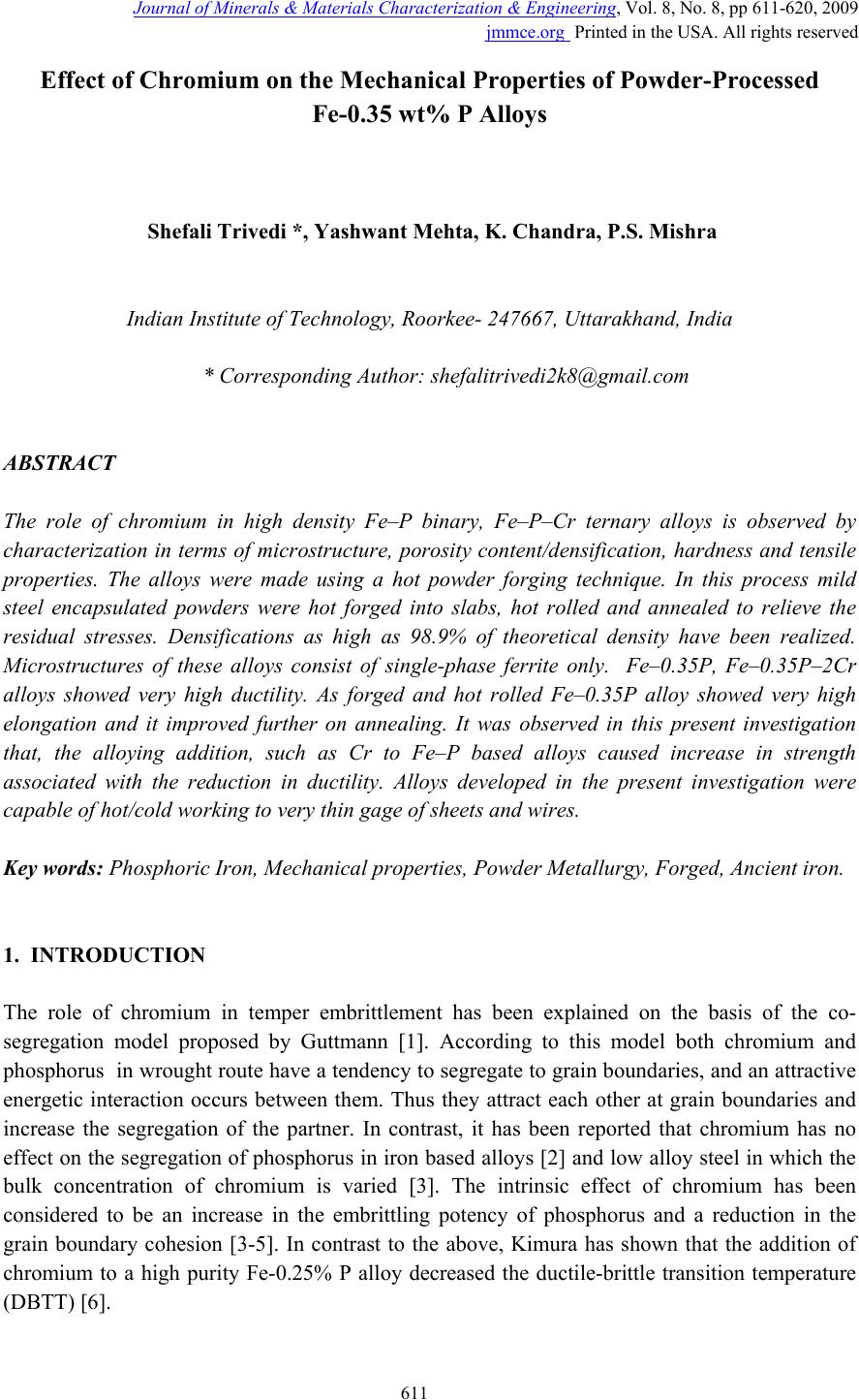 Effect of Chromium on the Mechanical Properties of Powder-Processed Fe ...