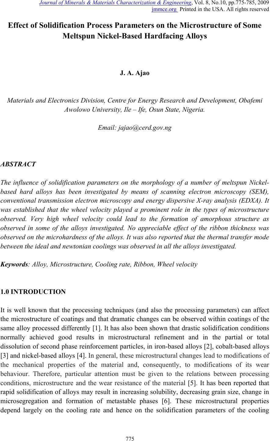 Effect of Solidification Process Parameters on the Microstructure of ...
