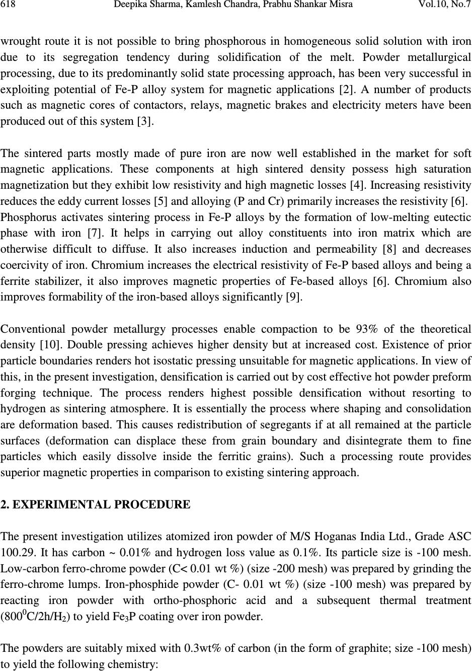 Effect of Chromium on Magnetic Characteristics of Powder Processed Fe-0 ...