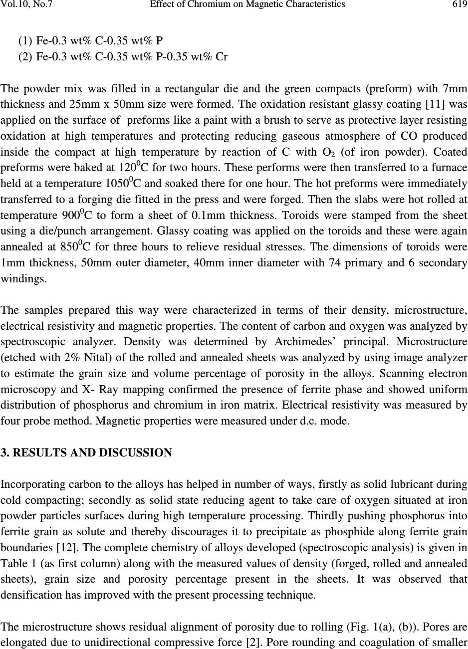 Effect of Chromium on Magnetic Characteristics of Powder Processed Fe-0 ...