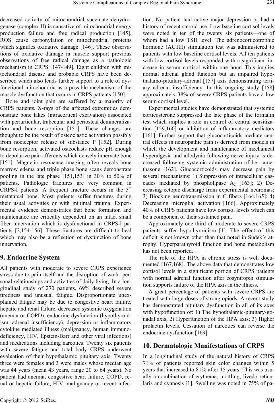 Systemic Complications of Complex Regional Pain Syndrome