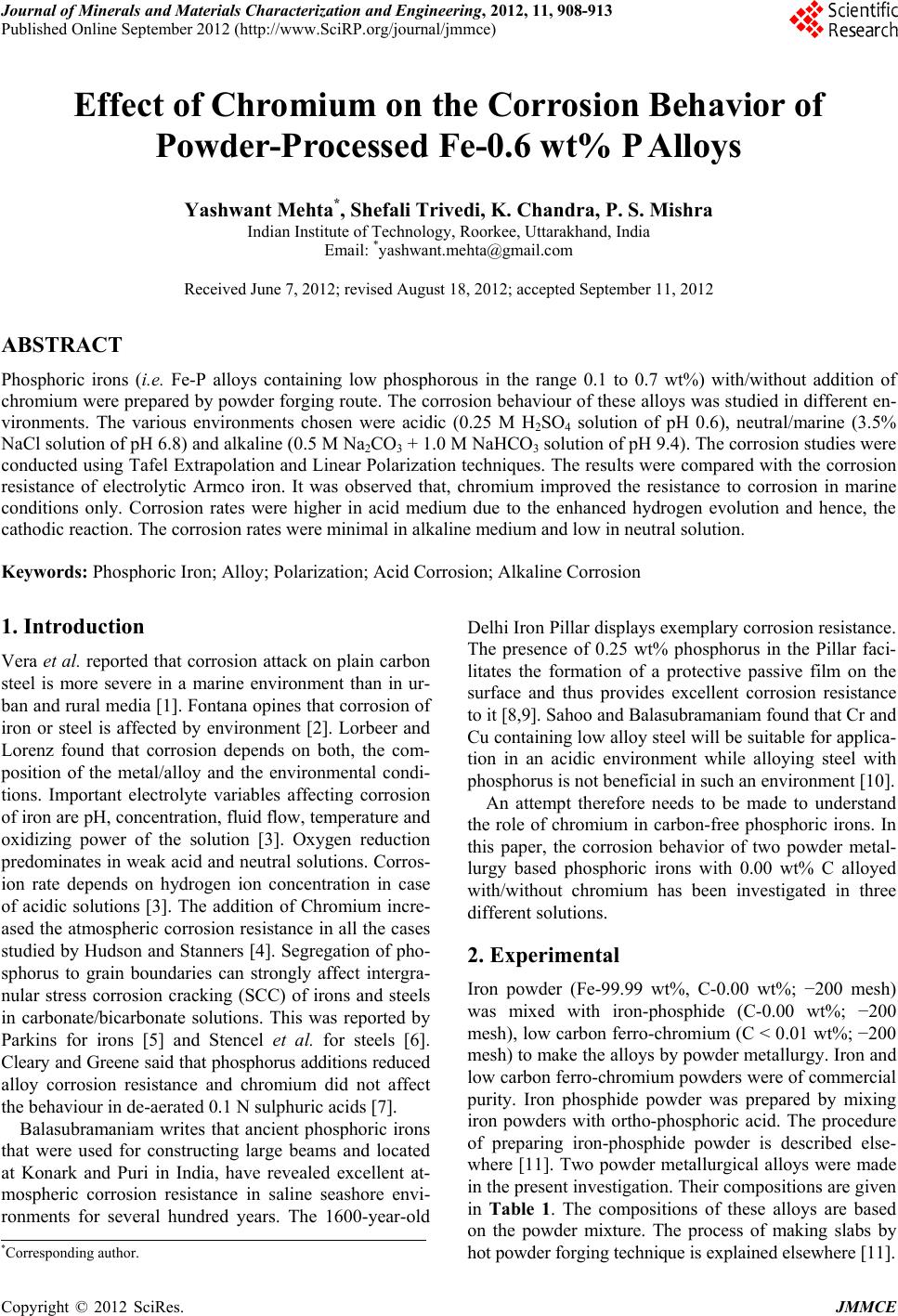 Effect of Chromium on the Corrosion Behavior of Powder-Processed Fe-0.6 ...