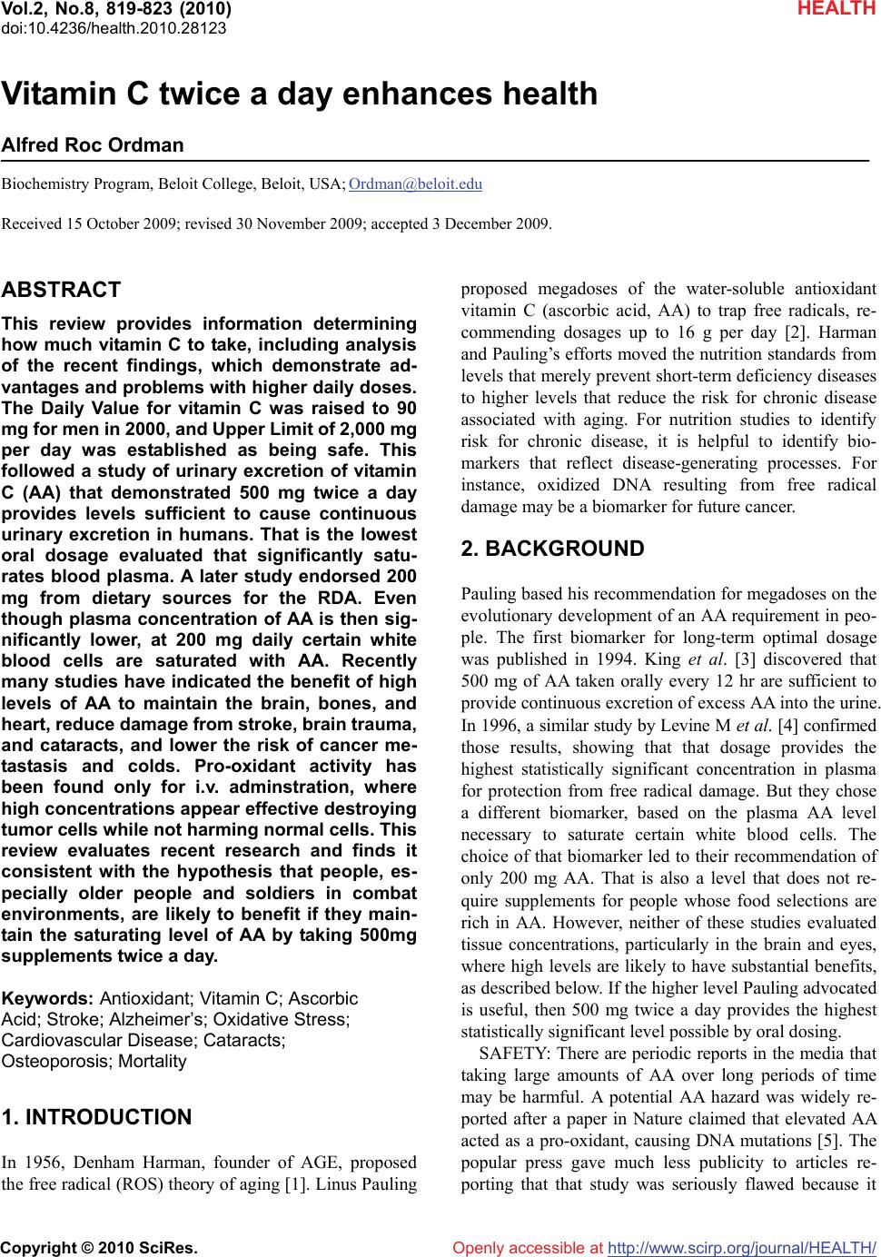 Vitamin C twice a day enhances health