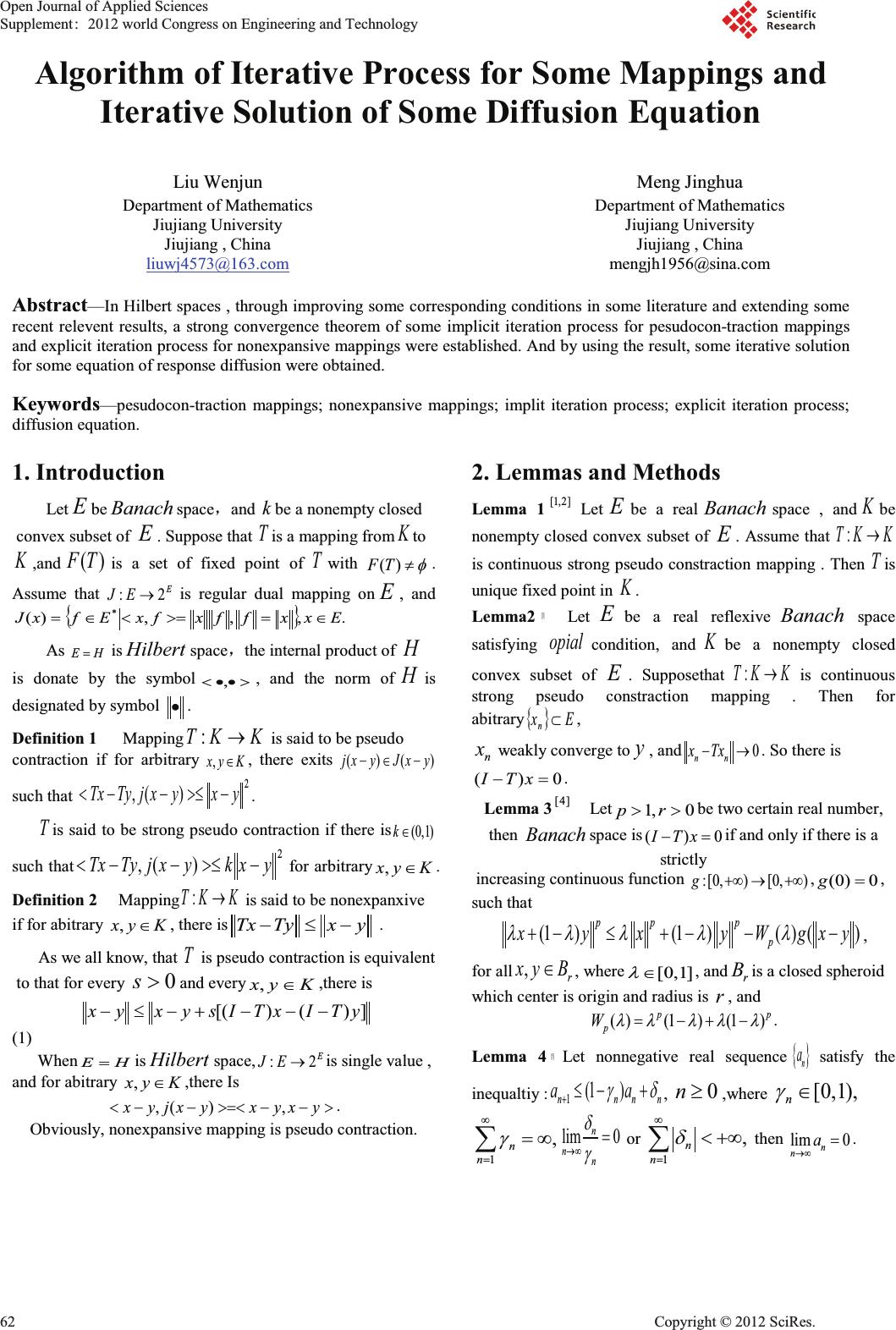 Algorithm of Iterative Process for Some Mappings and Iterative Solution ...