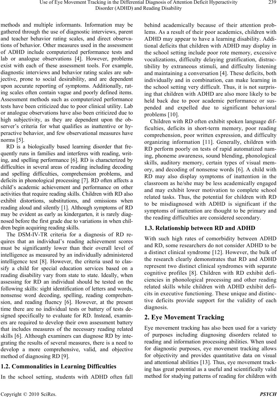 Use of Eye Movement Tracking in the Differential Diagnosis of Attention ...