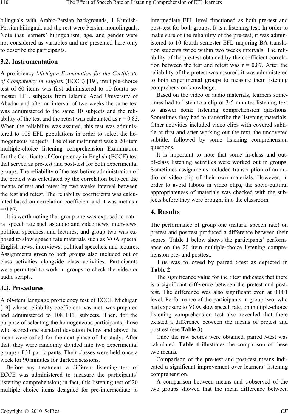 The Effect of Speech Rate on Listening Comprehension of EFL learners