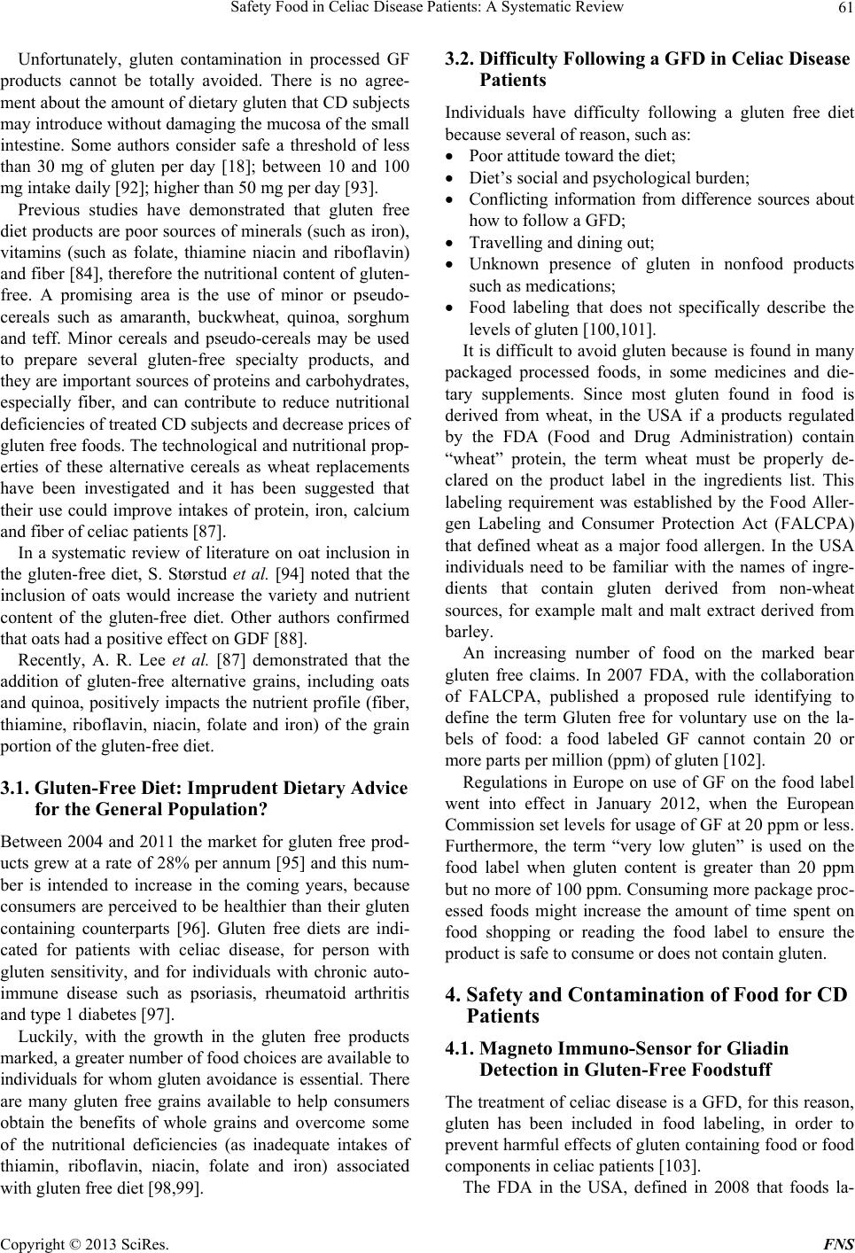 Safety Food In Celiac Disease Patients A Systematic Review