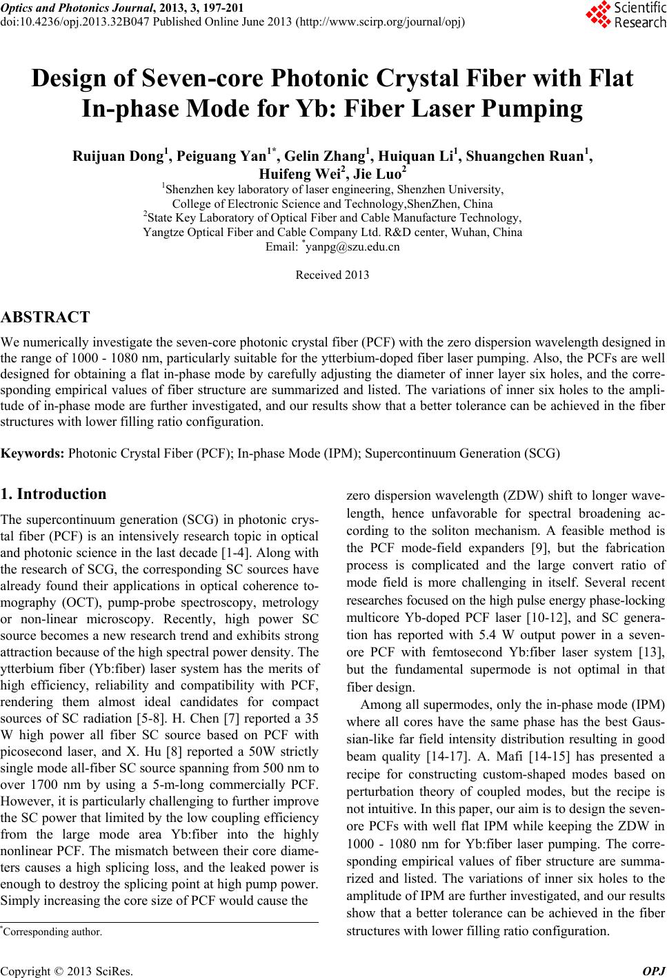 Design of Seven-core Photonic Crystal Fiber with Flat In-phase Mode for ...