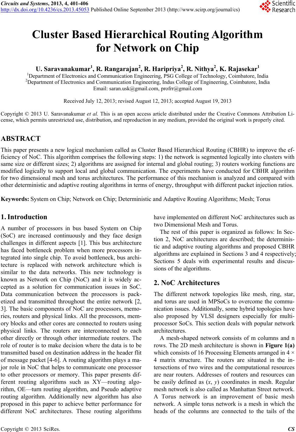 Cluster Based Hierarchical Routing Algorithm for Network on Chip