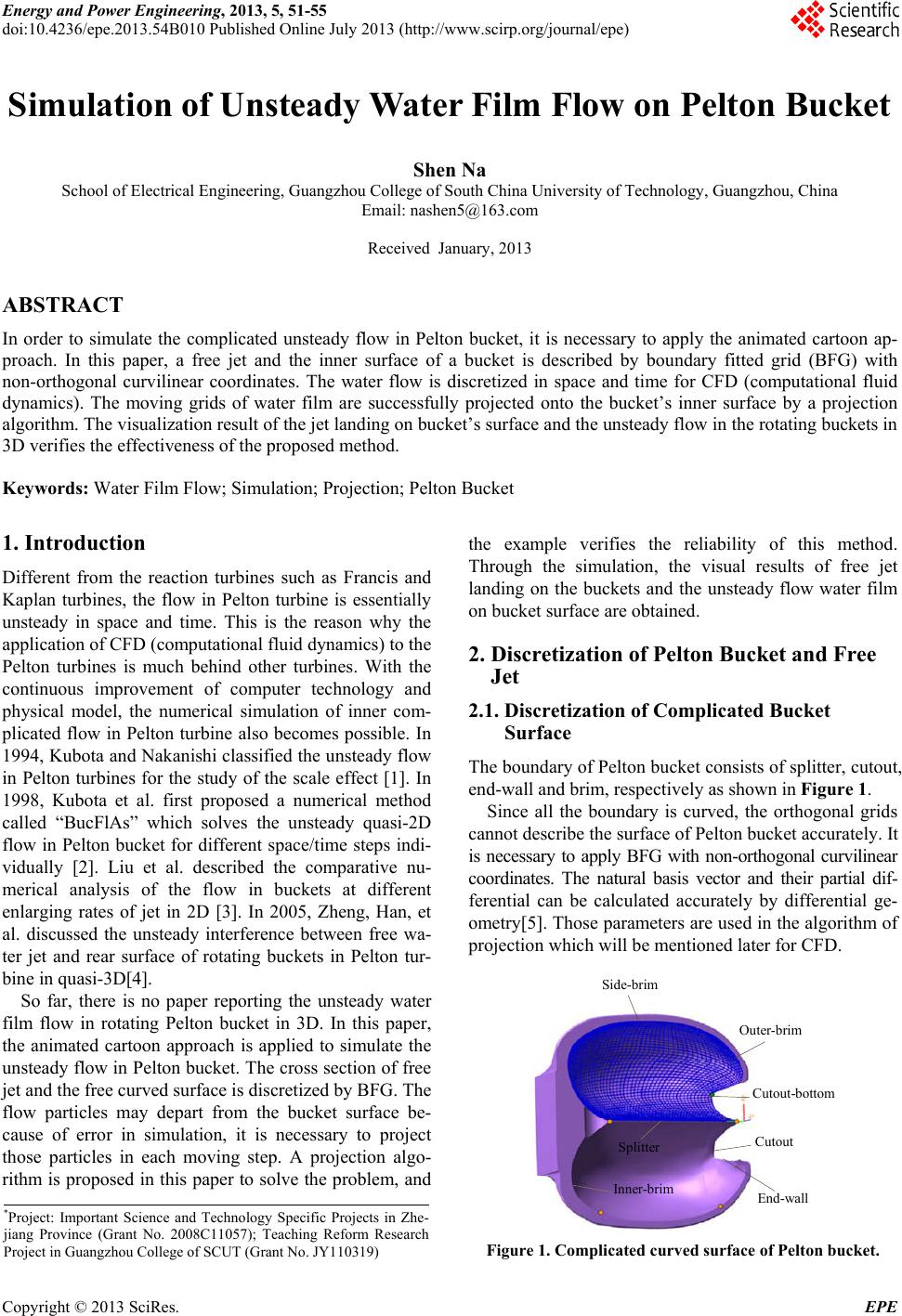 Simulation of Unsteady Water Film Flow on Pelton Bucket
