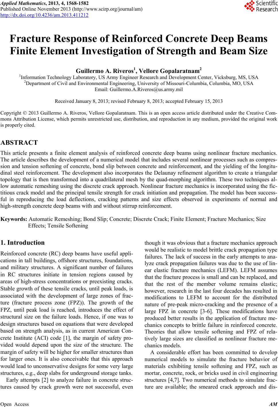 Fracture Response of Reinforced Concrete Deep Beams Finite Element ...