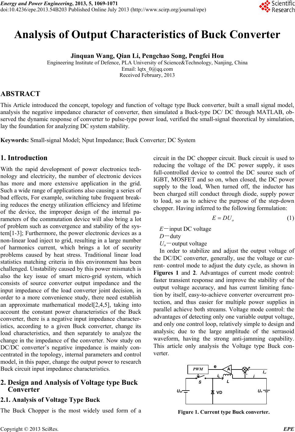 Analysis of Output Characteristics of Buck Converter
