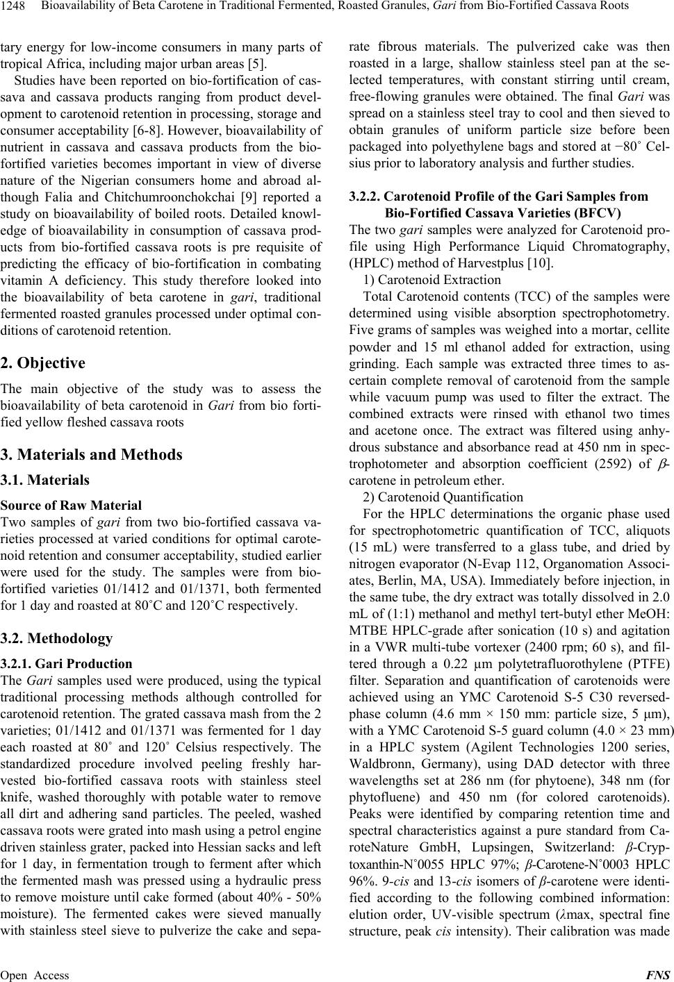 Bioavailability of Beta Carotene in Traditional Fermented, Roasted