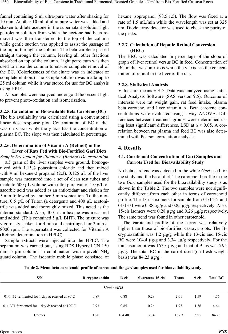 Bioavailability of Beta Carotene in Traditional Fermented, Roasted