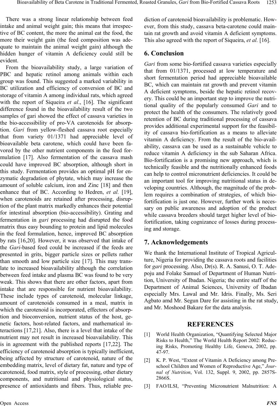 Bioavailability of Beta Carotene in Traditional Fermented, Roasted