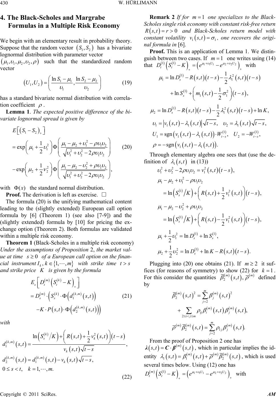 An Extension of the Black-Scholes and Margrabe Formulas to a Multiple ...