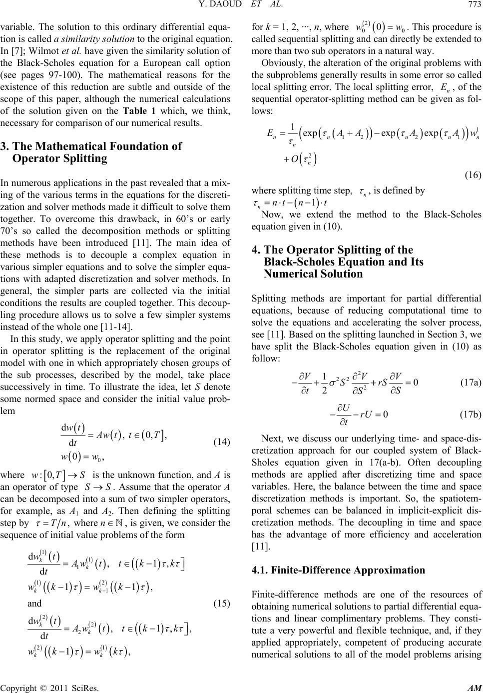 The Operator Splitting Method for Black-Scholes Equation