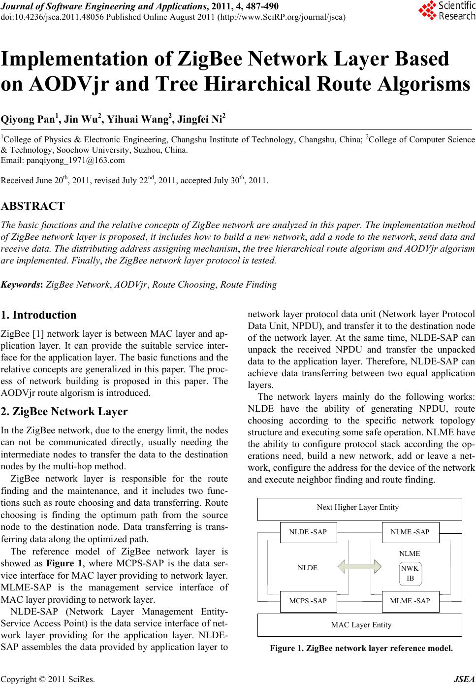 Implementation of ZigBee Network Layer Based on AODVjr and Tree ...