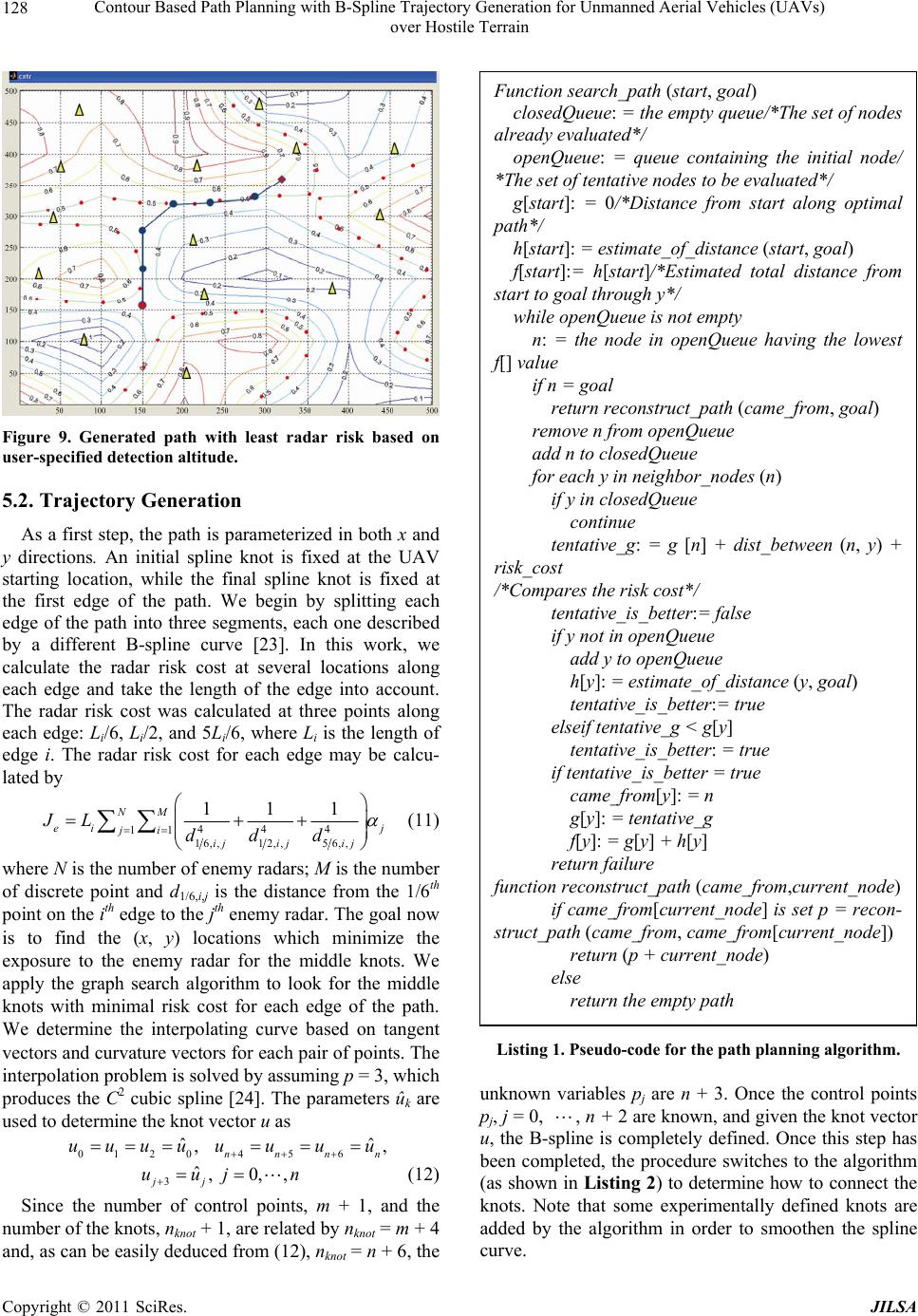 Contour Based Path Planning with BSpline Trajectory Generation for