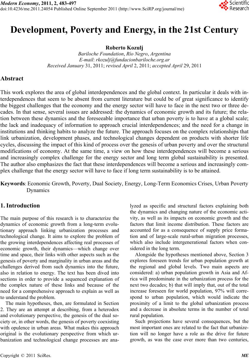 Development, Poverty and Energy, in the 21st Century
