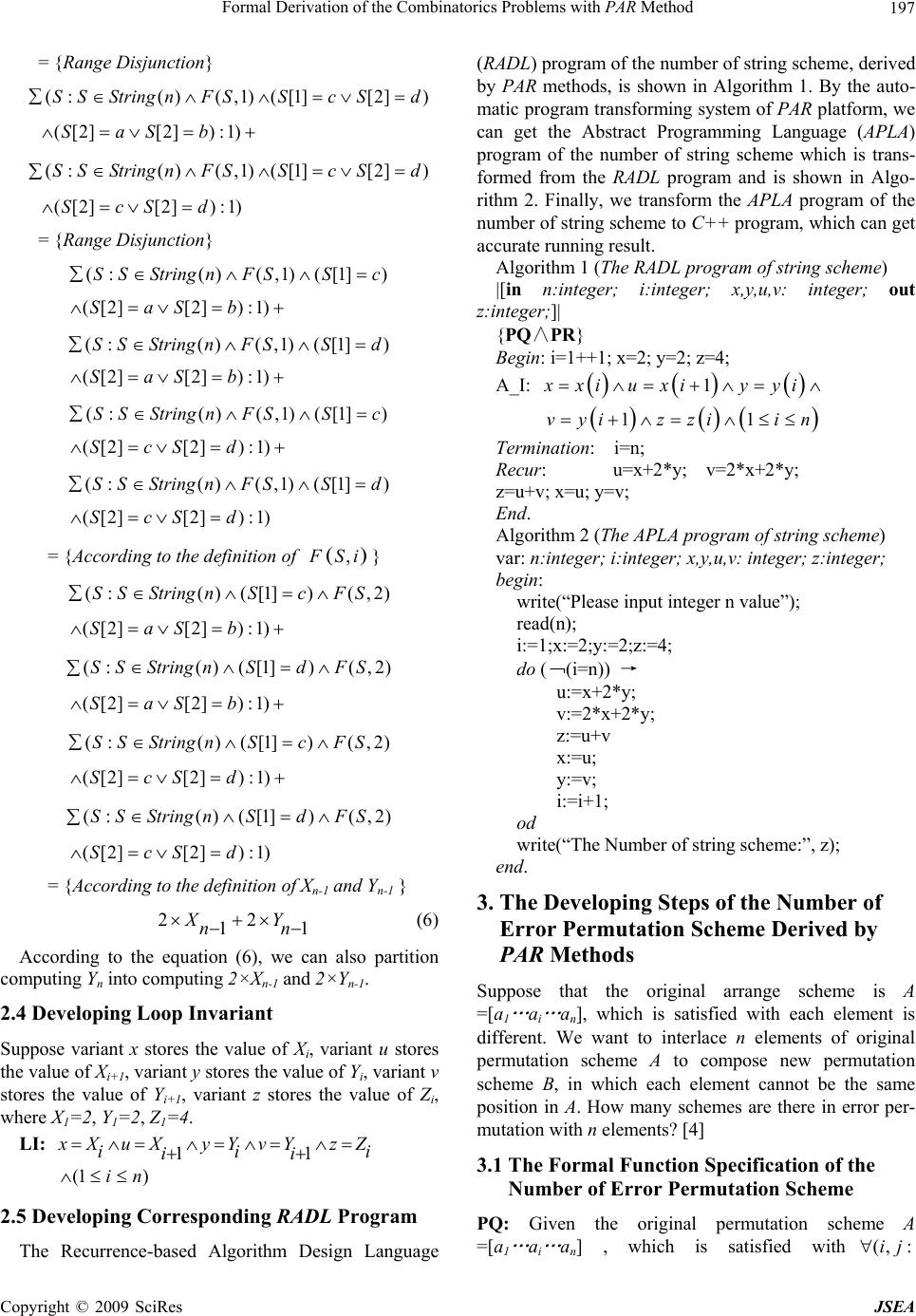 Formal Derivation of the Combinatorics Problems with PAR Method