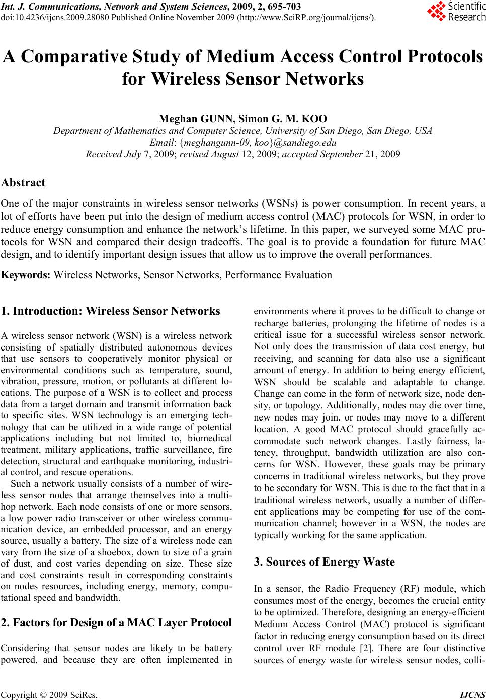 A Comparative Study of Medium Access Control Protocols for Wireless ...